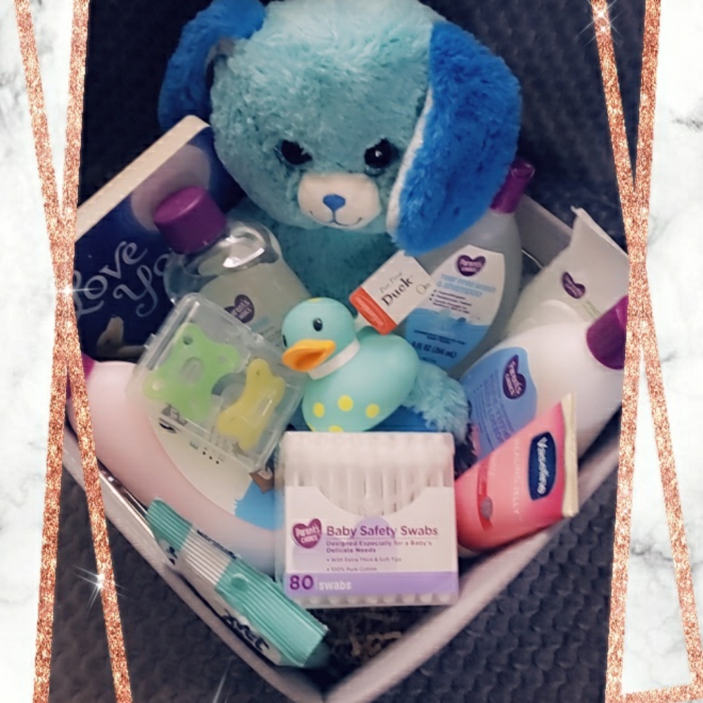 Custom made baby essentials basket